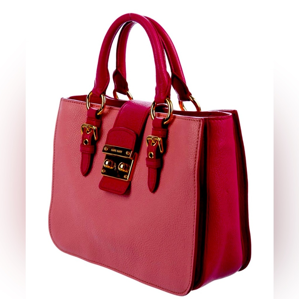Miu Miu Two Tone Pink Madras Leather Tote - Picture 3 of 4